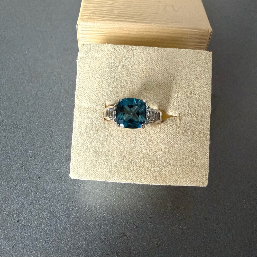 5CT London blue topaz w/42CTW mixed shape white topaz rhodium sterling ring - 8